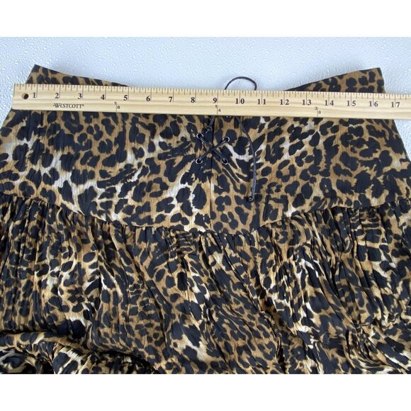 Western Boho Chic Cowgirl Multi Tiered Leopard Long Skirt Elastic Waist 12 VTG - Picture 7 of 11